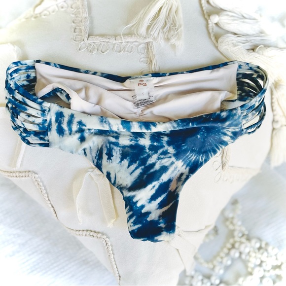 PQ PilyQ Swim | S | Isla Full Deep Soul Teal Tie Dye Full Ruched Bikini Bottoms - Picture 6 of 11